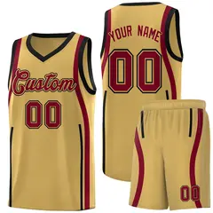 Old Gold Crimson-Black Ribbon Pattern Basketball Kits 1