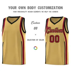 Old Gold Crimson-Black Ribbon Pattern Basketball Kits 3