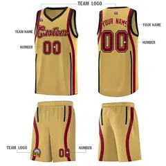 Old Gold Crimson-Black Ribbon Pattern Basketball Kits 5