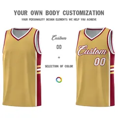 Old Gold Crimson Color Block Varsity Basketball Jersey 3
