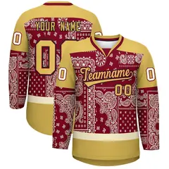 Old Gold Crimson Cream Cashew Flower Graffiti V-Neck Hockey Jersey