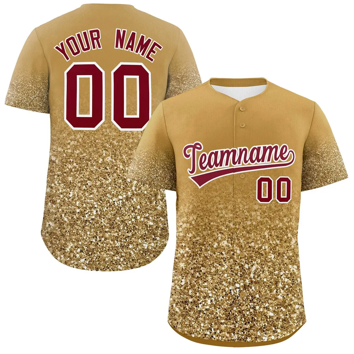 Old Gold Crimson Gradient Sparkle-Effect Baseball Jersey
