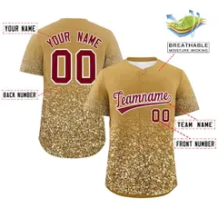 Old Gold Crimson Gradient Sparkle-Effect Baseball Jersey 2