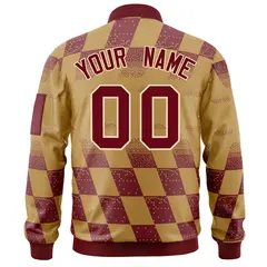 Old Gold Crimson Grid Color Block Letterman Varsity Bomber Jacket 4