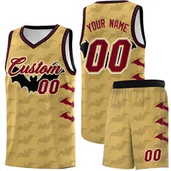 Old Gold Crimson Halloween Bat Pattern Basketball Jersey