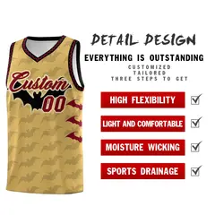 Old Gold Crimson Halloween Bat Pattern Basketball Jersey 2