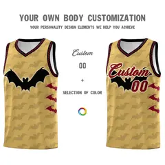 Old Gold Crimson Halloween Bat Pattern Basketball Jersey 3