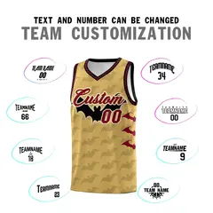Old Gold Crimson Halloween Bat Pattern Basketball Jersey 4