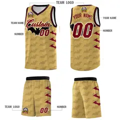 Old Gold Crimson Halloween Bat Pattern Basketball Jersey 5
