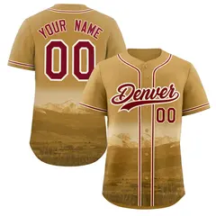 Old Gold Crimson-Khaki Denver City Skyline Baseball Jersey
