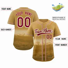 Old Gold Crimson-Khaki Denver City Skyline Baseball Jersey 2