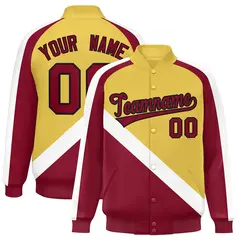 Old Gold Crimson Raglan Varsity Full-Snap Letterman Baseball Jacket 1