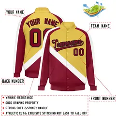 Old Gold Crimson Raglan Varsity Full-Snap Letterman Baseball Jacket 2