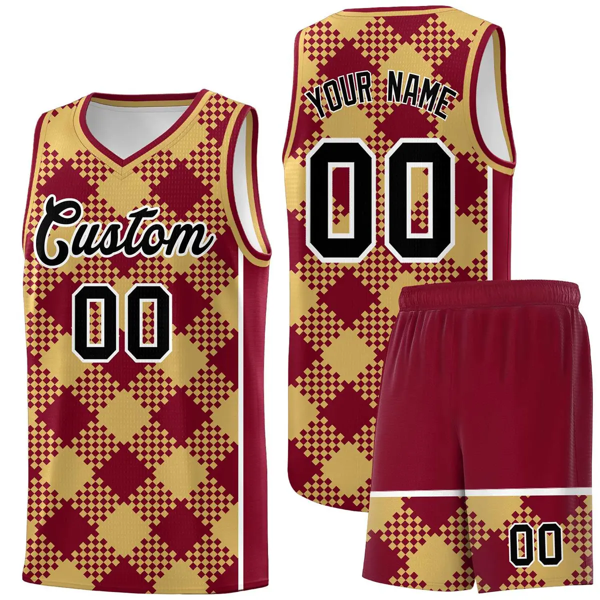 Old Gold Crimson-White Grid Basketball Kits For Team