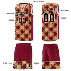 Old Gold Crimson-White Grid Basketball Kits For Team 5