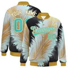 Old Gold Feather Fluid Pattern Full-Snap Varsity Letterman Jacket