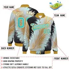 Old Gold Feather Fluid Pattern Full-Snap Varsity Letterman Jacket 2