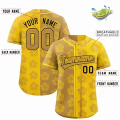 Old Gold Gold Split Flower Graffiti Baseball Jersey 2