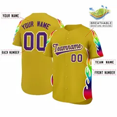 Old Gold Graffiti Multicolored Flames Print Baseball Jersey 2