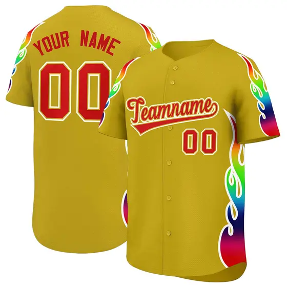 Old Gold Graffiti Multicolored Flames Print Baseball Jersey