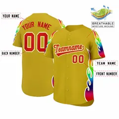 Old Gold Graffiti Multicolored Flames Print Baseball Jersey 2