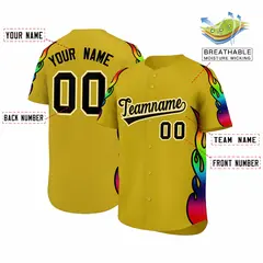 Old Gold Graffiti Multicolored Flames Print Baseball Jersey 2