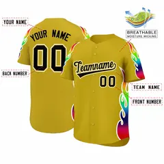 Old Gold Graffiti Multicolored Flames Print Baseball Jersey 2