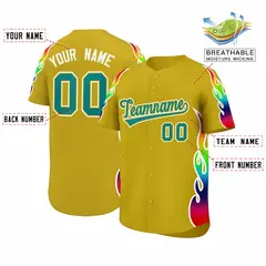 Old Gold Graffiti Multicolored Flames Print Baseball Jersey 2