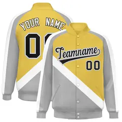 Old Gold Gray Raglan Full-Snap Letterman Baseball Jacket 1