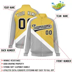 Old Gold Gray Raglan Full-Snap Letterman Baseball Jacket 2