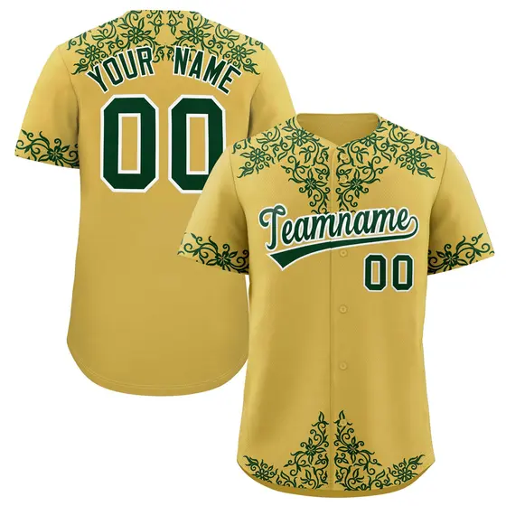 Old Gold Green Baroque Style Baseball Jersey