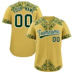 Old Gold Green Baroque Style Baseball Jersey 1