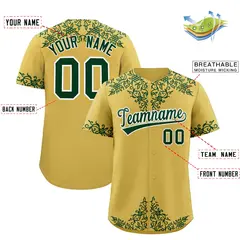 Old Gold Green Baroque Style Baseball Jersey 2
