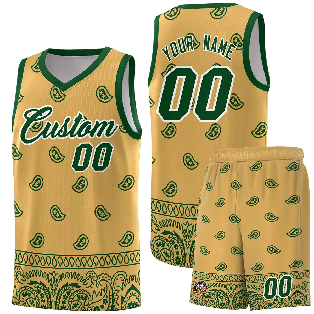 Old Gold Green Cashew Pattern Basketball Uniform Jersey