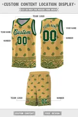 Old Gold Green Cashew Pattern Basketball Uniform Jersey 12