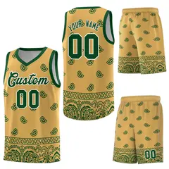 Old Gold Green Cashew Pattern Basketball Uniform Jersey 13