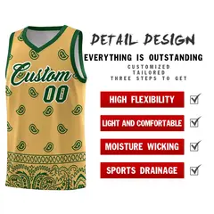 Old Gold Green Cashew Pattern Basketball Uniform Jersey 2
