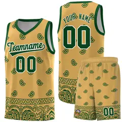 Old Gold Green Cashew Pattern Basketball Uniform Jersey 22