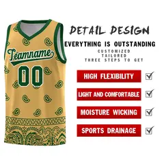 Old Gold Green Cashew Pattern Basketball Uniform Jersey 23