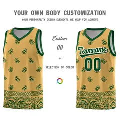 Old Gold Green Cashew Pattern Basketball Uniform Jersey 24
