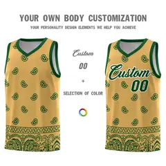 Old Gold Green Cashew Pattern Basketball Uniform Jersey 3