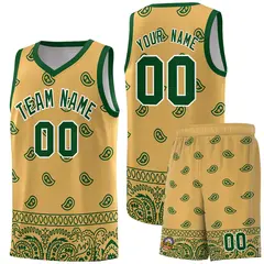 Old Gold Green Cashew Pattern Basketball Uniform Jersey 36