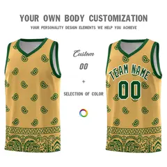 Old Gold Green Cashew Pattern Basketball Uniform Jersey 38