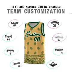 Old Gold Green Cashew Pattern Basketball Uniform Jersey 4
