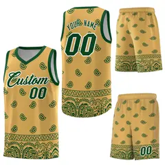 Old Gold Green Cashew Pattern Basketball Uniform Jersey 6