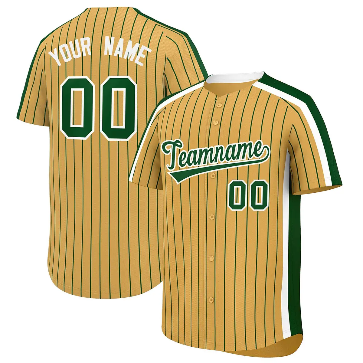 Old Gold Green Pinstripe Two-tone Side Baseball Jersey