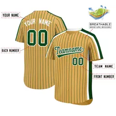 Old Gold Green Pinstripe Two-tone Side Baseball Jersey 2
