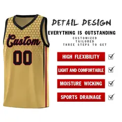 Old Gold Honeycomb Pattern Basketball Uniform Jersey 2