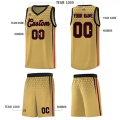 Old Gold Honeycomb Pattern Basketball Uniform Jersey 5
