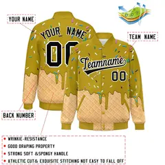 Old Gold Ice Cream Cone Graffiti Full-Snap Varsity Letterman Jacket 2